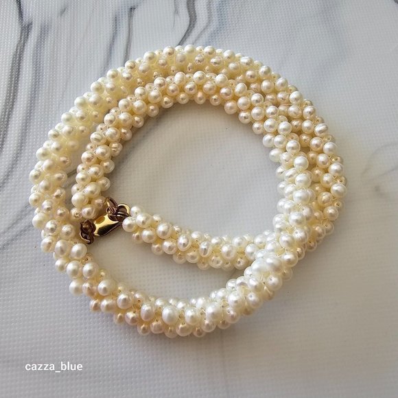 SOLD - Cultured Saltwater Japanese Akoya Handcrafted Cluster Pearl Necklace - Picture 6 of 9